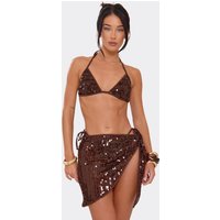 Tie Side Wrap Sarong Skirt In Brown Sequin, Women's Size UK L