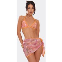 Contrast Tie Side Wrap Sarong Skirt In Pink Sequin, Women's Size UK S