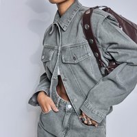 Shoulder Pad Seam Detail Jacket In Khaki Denim, Women's Size US 6