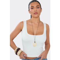 Cream Resin Pendant Detail Beaded Long Rope Necklace In Brown, Women's Size UK 0