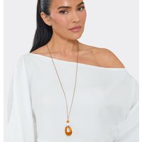 Resin Pendant Detail Beaded Long Rope Necklace In Brown, Women's Size UK 0