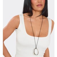 Ring Shaped Pendant Long Rope Necklace In Silver, Women's Size UK 0