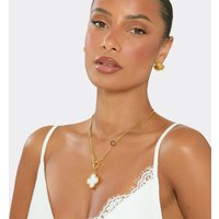 Chunky Clover Detail Long Chain Necklace In Gold And White, Women's Size US 0