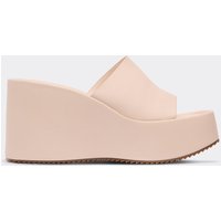 Prime Peep Toe Platform Wedge Mule In Beige Faux Leather, Women's Size UK 4
