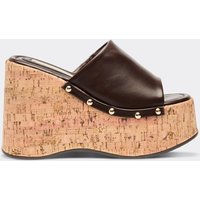 Rosie Stud Detail Cork Platform Wedge Heeled Mule In Brown Faux Leather, Women's Size UK 6