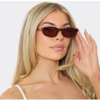 Side Logo Detail Thin Framed Oval Shaped Sunglasses In Leopard Print, Women's Size UK 0