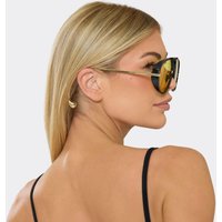 Oversized Gold Frame Yellow Tinted Lense Sunglasses In Black, Women's Size UK 0