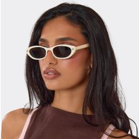 Cateye Shaped Tinted Lense Thin Framed Sunglasses In Cream, Women's Size UK 0