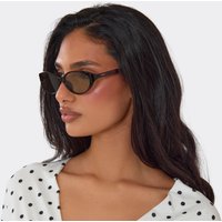 Thin Frame Brown Tinted Lense Oval Shaped Sunglasses In Black, Women's Size UK 0