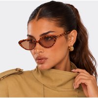 Cateye Shaped Light Tinted Lence Sunglasses In Brown Leopard Print, Women's Size UK 0