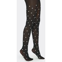 Polka Dot Print Tights In Black, Women's Size UK 0