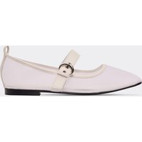 West Buckle Strap Flat Ballet Pump In White Mesh, Women's Size UK 7