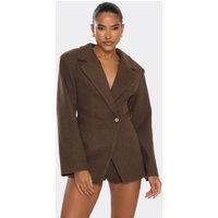 Cinched Waist Detail Wool Look Blazer Dress In Chocolate Brown, Women's Size US 4