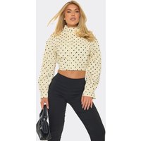 Long Sleeve High Neck Detail Jacket In Cream Polka Dot, Women's Size UK S