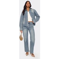 Mid Rise Straight Leg Detail Jeans In Washed Blue Denim, Women's Size UK 6