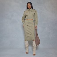 Mid Rise Utility Midi Skirt In Light Khaki Green, Women's Size US 4