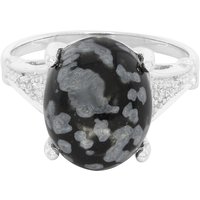 Schneeflocken-Obsidian-Silberring Schneeflocken-Obsidian-Silberring