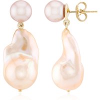 Pfirsichfarbene Süßwasserzuchtperlen-Silberohrringe (TPC) Pfirsichfarbene Süßwasserzuchtperlen-Silberohrringe (TPC)