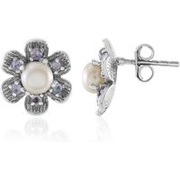 Weiße Süßwasserzuchtperlen-Silberohrringe Weiße Süßwasserzuchtperlen-Silberohrringe