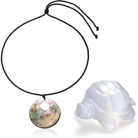 Selenit-Schildkröte mit Perlmutt-Halskette Selenit-Schildkröte mit Perlmutt-Halskette