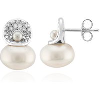 Weiße Süßwasserzuchtperlen-Silberohrringe (Michelle Albala) Weiße Süßwasserzuchtperlen-Silberohrringe (Michelle Albala)