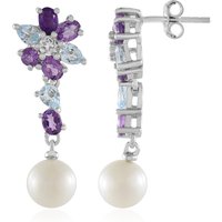 Weiße Süßwasserzuchtperlen-Silberohrringe Weiße Süßwasserzuchtperlen-Silberohrringe