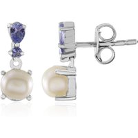 Weiße Süßwasserzuchtperlen-Silberohrringe Weiße Süßwasserzuchtperlen-Silberohrringe