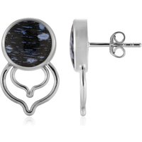 Versteinertes Jambi-Palmenholz-Silberohrringe (Bali Barong) Versteinertes Jambi-Palmenholz-Silberohrringe (Bali Barong)