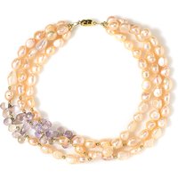 Pfirsichfarbene Süßwasserzuchtperlen-Silberhalskette (Riya) Pfirsichfarbene Süßwasserzuchtperlen-Silberhalskette (Riya)