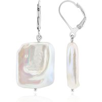 Weiße Süßwasserzuchtperlen-Silberohrringe (TPC) Weiße Süßwasserzuchtperlen-Silberohrringe (TPC)