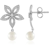 Weiße Süßwasserzuchtperlen-Silberohrringe Weiße Süßwasserzuchtperlen-Silberohrringe