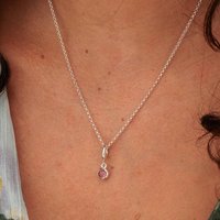 October Sterling Silver Birthstone Necklace With Pink Tourmaline Cz