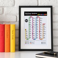 Personalised 50th Birthday Subway Print The Route To 50