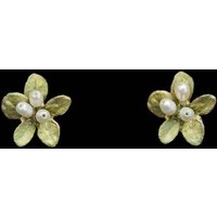 Japanese Firethorn Bronze And Pearl Stud Earrings