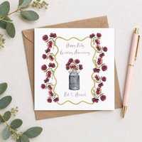 Personalised Ruby Wedding 40th Anniversary Milk Churn And Burgundy Red Flowers Modern Card