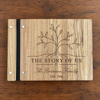 Personalised Family Tree Photo Album, The Story Of Us, Engraved Wooden Memory Book