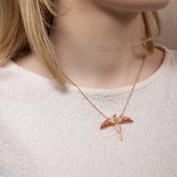Official Harry Potter Rose Gold Plated Sterling Silver Fawkes Necklace With Crystals