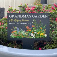 Personalised Little Helpers Welcome Slate Garden Marker