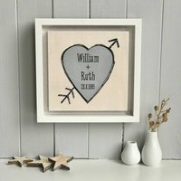 Gold / Silver Heart With Names And Date Printed On Wood