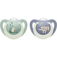 NUK First Choice Night Silikon Schnuller 18-36 Monate grün/blau