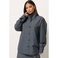 PixieGirl Women's Petite Gingham Cotton Funnel Neck Shirt in Mid Navy | Size: 8