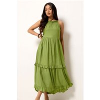 Pixiegirl Petite Women's Green Halter Neck Tiered Maxi Dress Size 10