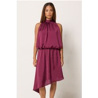 PixieGirl Women's Petite Halter Neck Satin Dress in Burgundy | Size: 18
