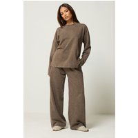 PixieGirl Women's Petite Acid Wash Top & Wide Leg Joggers in Chocolate | Size: 12