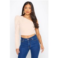 Pixiegirl Petite Pink Ruched Sleeve One Shoulder Crop Top Size 8