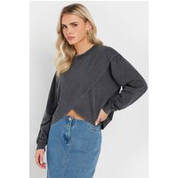 Pixiegirl Petite Women's Grey Acid Wash Cross Over Cotton Sweatshirt Size 16