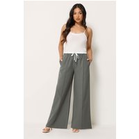 PixieGirl Women's Petite Contrast Waist Wide Leg Trousers in Dark Grey | Size: 16S