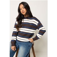 PixieGirl Women's Petite Stripe Knitted Jumper in Dark Brown | Size: 10-12