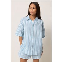 PixieGirl Women's Petite Stripe Short Sleeve Shirt in Light Blue | Size: 8