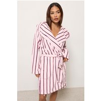 PixieGirl Women's Petite Pinstripe Hooded Robe in Pink | Size: 16-18